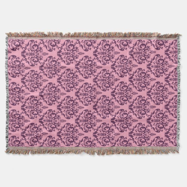 Purple Frosted Orchid Damask Throw Blanket (Front)