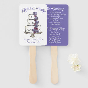 Purple Frosting Roses Floral Cake Wedding Program Hand Fan