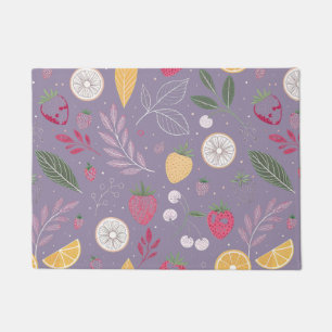 "Purple Fruit and Floral Pattern Door Mat" Doormat
