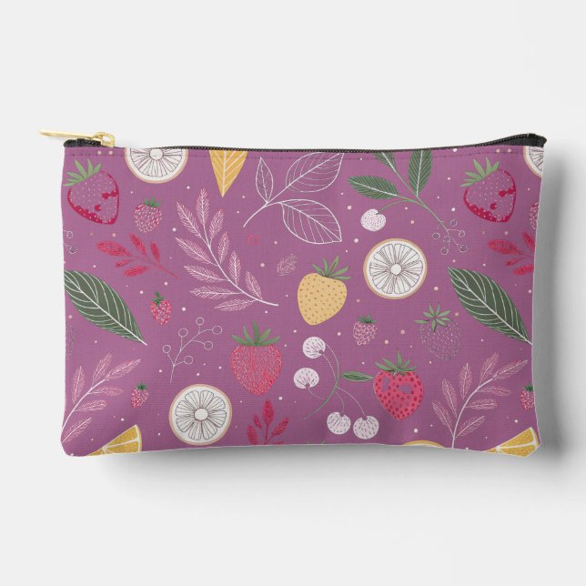 "Purple Fruit and Leaf Pattern Zipper Bag" Accessory Pouch (Front)