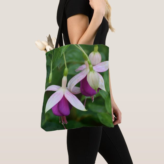 Purple Fuchsia Flowers with White Sepals Floral Tote Bag (Close Up)