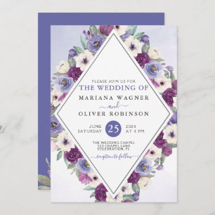 Purple Fuchsia Watercolor Floral Wedding Invitation