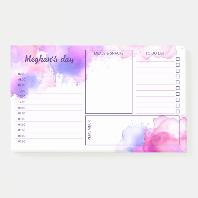 Purple Fuchsia Watercolor Stains Daily Planner Post-it Notes (Front)