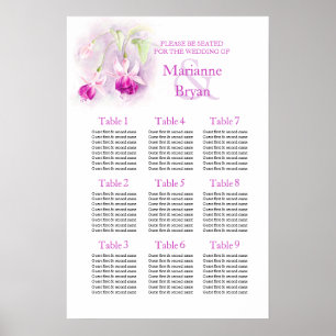 Purple fuchsia Wedding Seating Table Planner 1-9 Poster