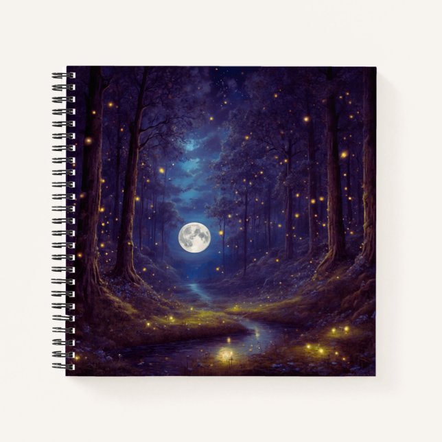 Purple Full Moon & Fireflies Hard Cover Journal (Front)