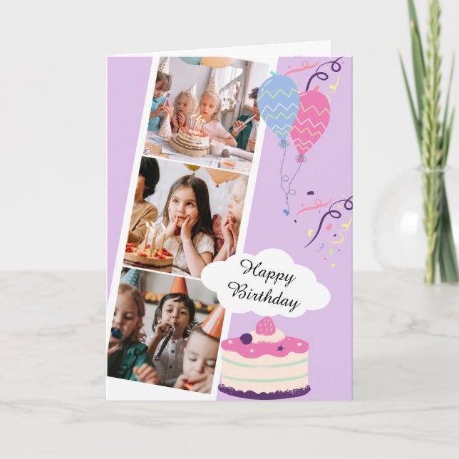 Purple Fun Joyeux Anniversaire Carte de voeux plié (Devant)