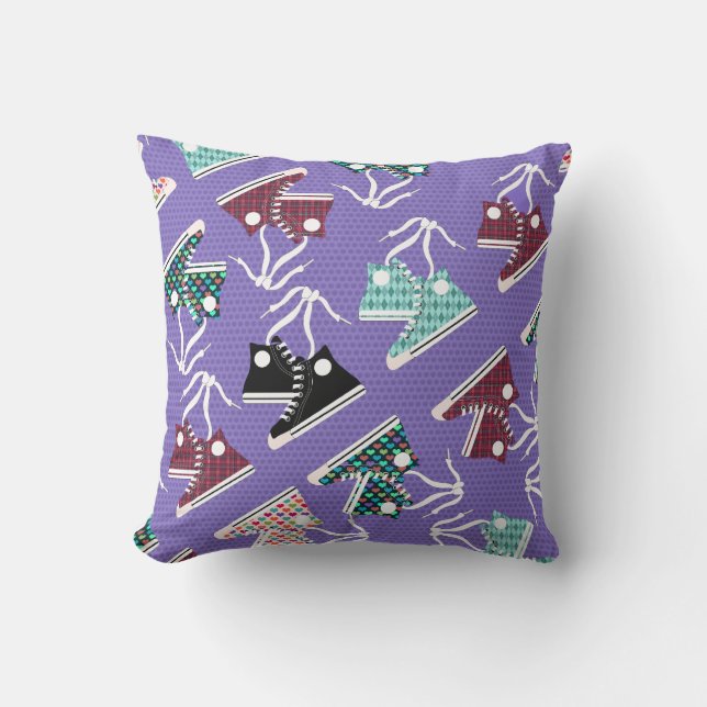 Purple Fun Retro Colourful Sneaker Cartoon Pattern Throw Pillow (Front)