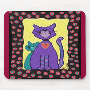 Purple Funky Cat & Kitty - mousepad