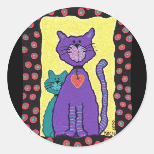 Purple Funky Cat & Kitty - stickers