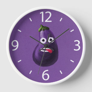 Purple Funny Cartoon Eggplant Clock