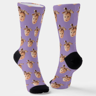 Purple Funny Custom Daughter Face Photo Crew Socks
