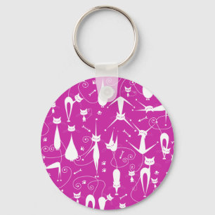 Purple Funny Kitty Cat Fitness Keychain
