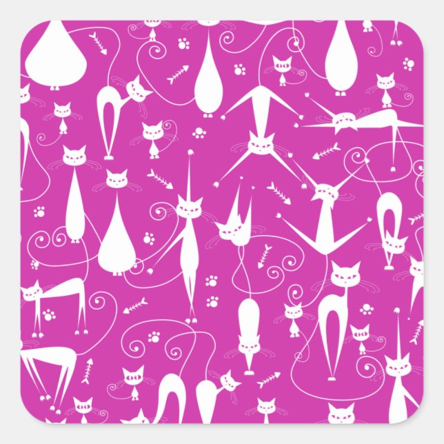 Purple Funny Kitty Cat Fitness Square Sticker (Front)