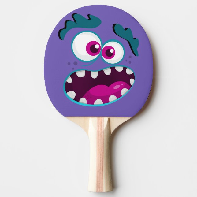 Purple Funny Monster Character Happy Scary Face Ping Pong Paddle (Front)