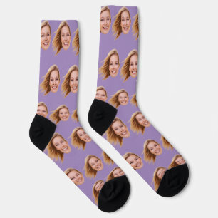 Purple Funny Personalized Face Photo Women Socks