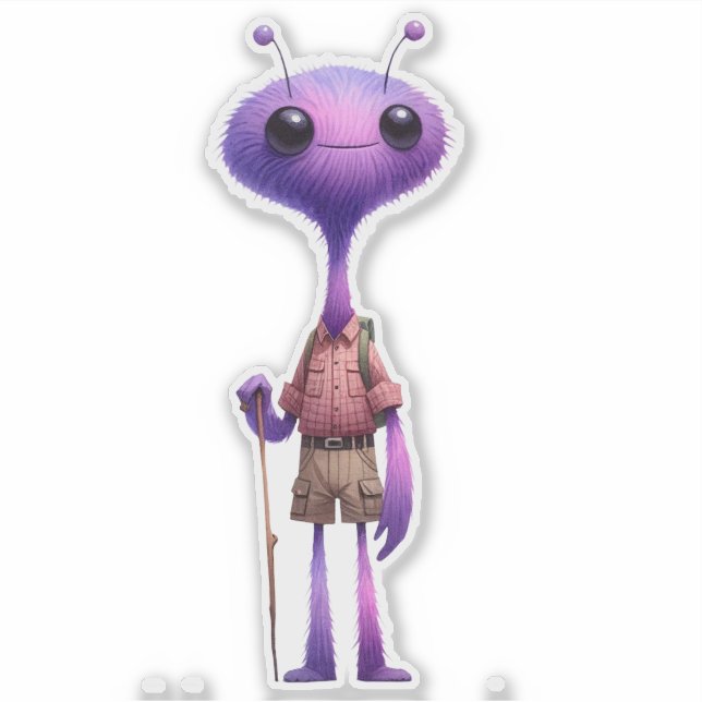 Purple Fuzzy Alien Hiker Sticker (Front)