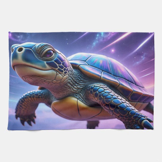 Purple Galactic Sea Turtle Kitchen Towel (Horizontal)