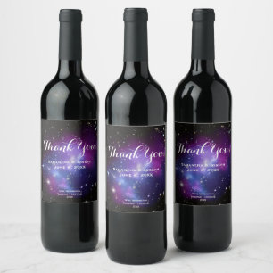 Purple Galaxies Wedding Thank You Wine Label