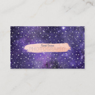 Purple Galaxy and Stars with Brushstroke Business Card