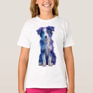 Purple Galaxy Border Collie Puppy Kids T-Shirt