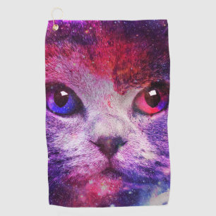 Purple Galaxy Cat  Golf Towel