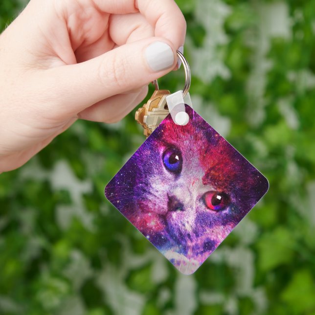 Purple Galaxy Cat  Keychain (Hand)