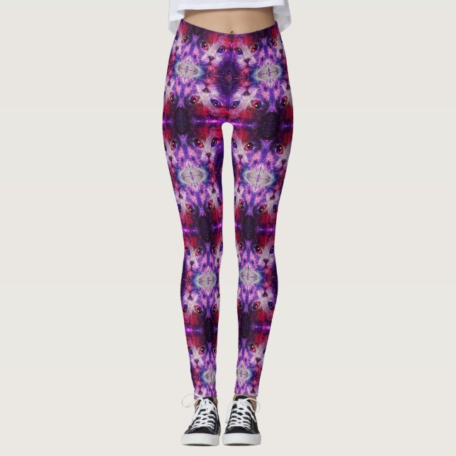 Purple Galaxy Cat  Leggings (Front)