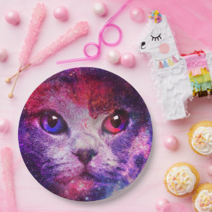 Purple Galaxy Cat  Paper Plate