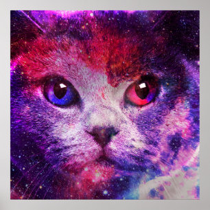 Purple Galaxy Cat  Poster