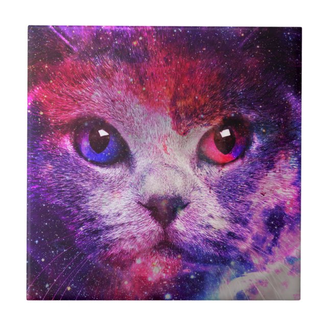 Purple Galaxy Cat  Tile (Front)