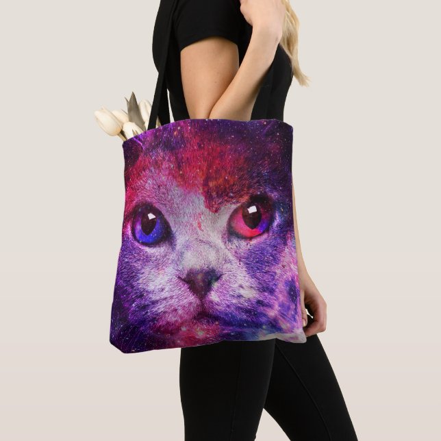 Purple Galaxy Cat  Tote Bag (Close Up)