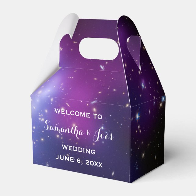 Purple Galaxy Celestial Wedding Welcome Favour Favor Box (Front Side)