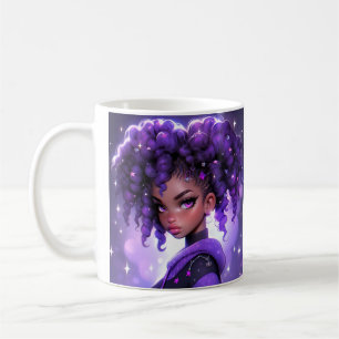 Purple Galaxy Girl with Curly Hair Coffee Mug