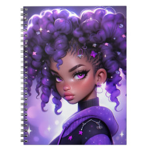 Purple Galaxy Girl with Curly Hair Notebook