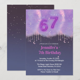 Purple Galaxy “I Was 6 Now I’m 7” Girl Birthday Invitation
