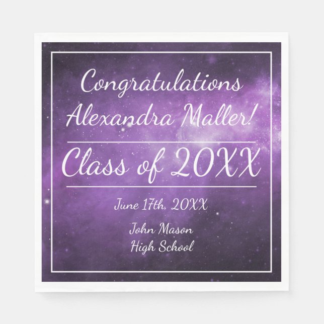 Purple Galaxy Outer Space Graduation Paper Napkins (Front)