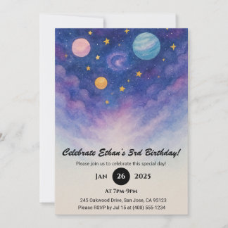 Purple Galaxy Watercolor Sky Birthday  Invitation