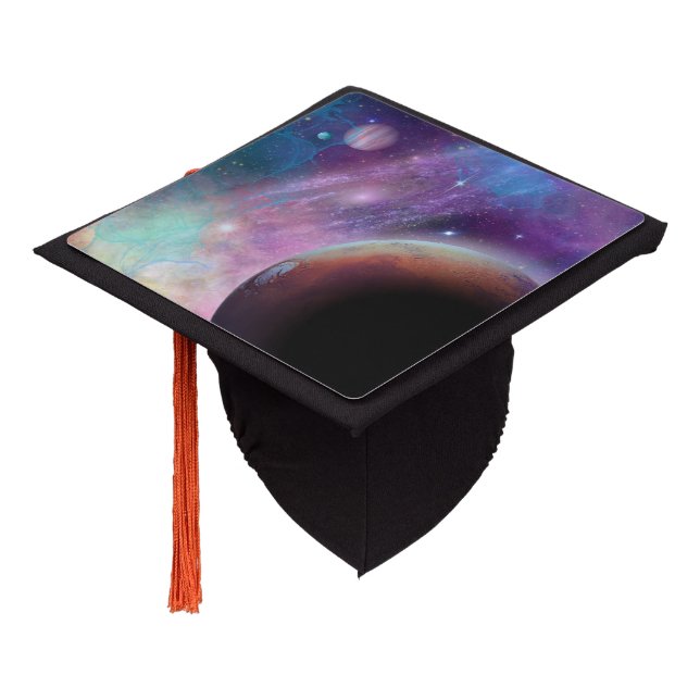 Purple Galaxy with Planets Graduation Cap Topper (Angled)
