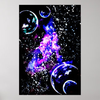 Purple Galaxy with Planets Poster