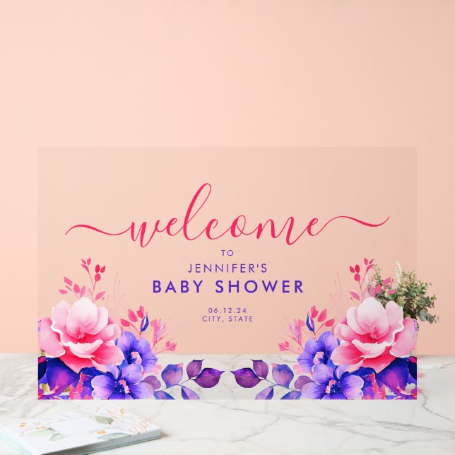 Purple GARDEN FLORAL Baby shower Bienvenue (Mariage)