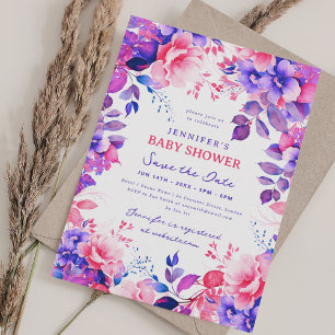 Purple Garden Floral Baby Shower Save Date Invitation
