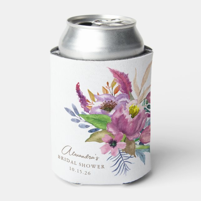Purple Garden Floral Minimalist Custom Shower  Can Cooler (Can Front)