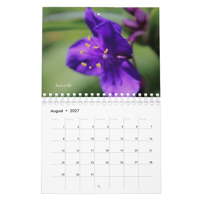 Purple Garden Flowers Calendar (Aug 2027)
