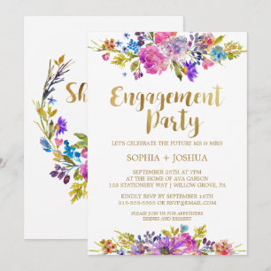 Purple Garden Gold Engagement Party Invitation