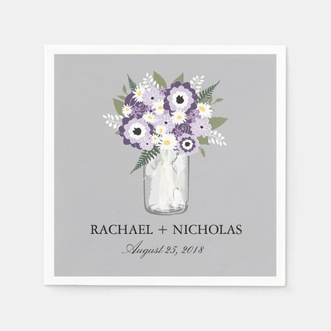 Purple Garden Mason Jar | Wedding Napkin (Front)
