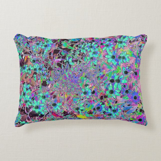 Purple Garden with Psychedelic Aquamarine Flowers Accent Pillow (Front)