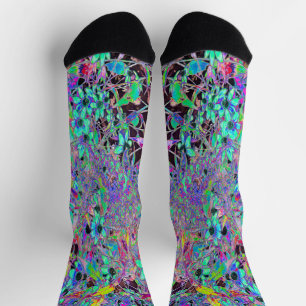 Purple Garden with Psychedelic Aquamarine Flowers Socks
