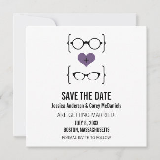 Purple Geeky Glasses Save the Date Announcement