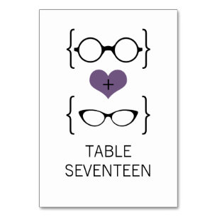 Purple Geeky Glasses Wedding Table Card