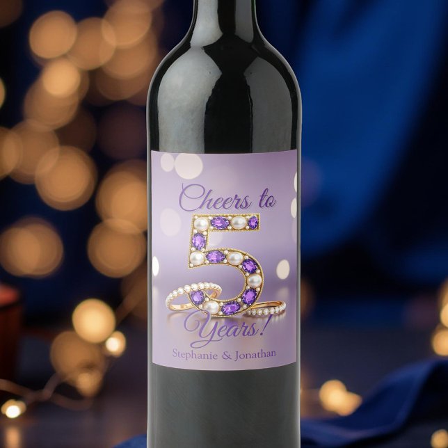 Purple Gemstone Rings 5th Wedding Anniversary Wine Label (Creator Uploaded)